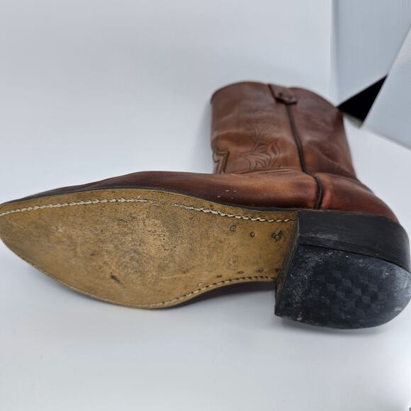 VTG Made USA Acme Brown Leather Cowboy Distressed Snip Toe Boots Size 8 D Mens main image 7